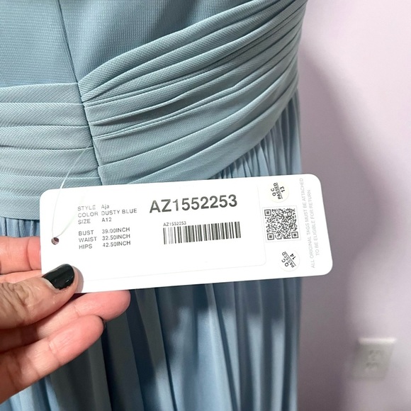 NEW AZAZIE dusty Blue off the shoulder chiffon A line Ruched AJA Maxi Gown A12 - Picture 2 of 10